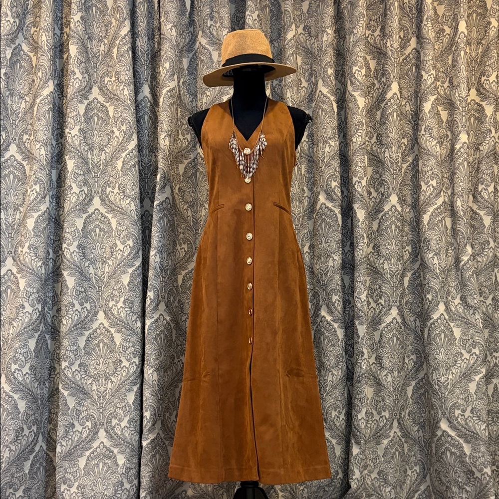 Camel color halter dress faux suede